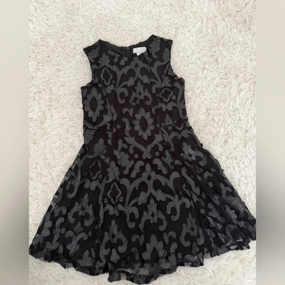 Girls Black Velvet Embroidered Party Dress | Size 5 | The Children’s Place - Picture 1 of 4